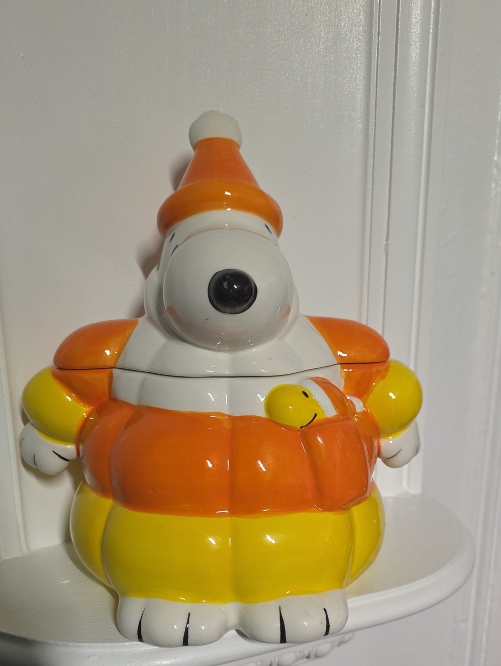 Peanuts Snoopy Woodstock Halloween Candy Corn Puffer Jacket Cookie Jar Canister